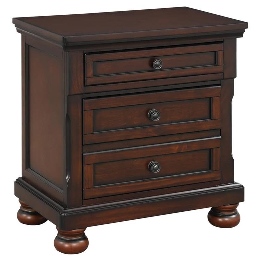 Brown Cherry 3 Drawer Wood Nightstand E69800