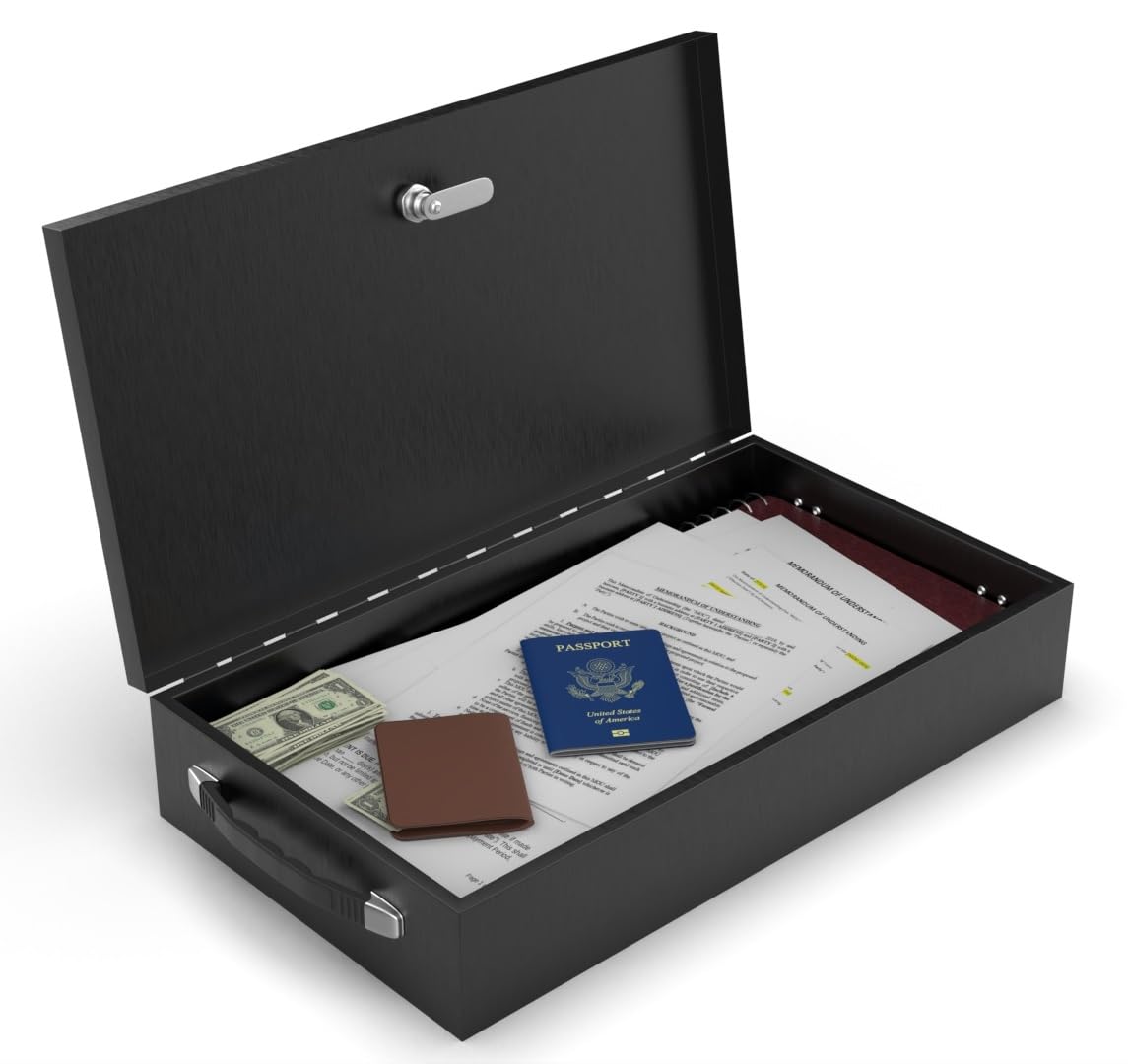 Fire Retardant Steel Security Chest Lock Box, 0.43 Cubic Ft, Black U4717