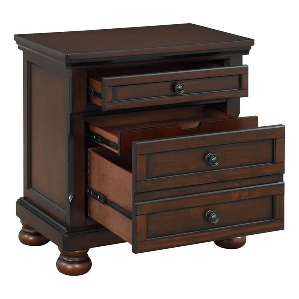 Brown Cherry 3 Drawer Wood Nightstand E69800