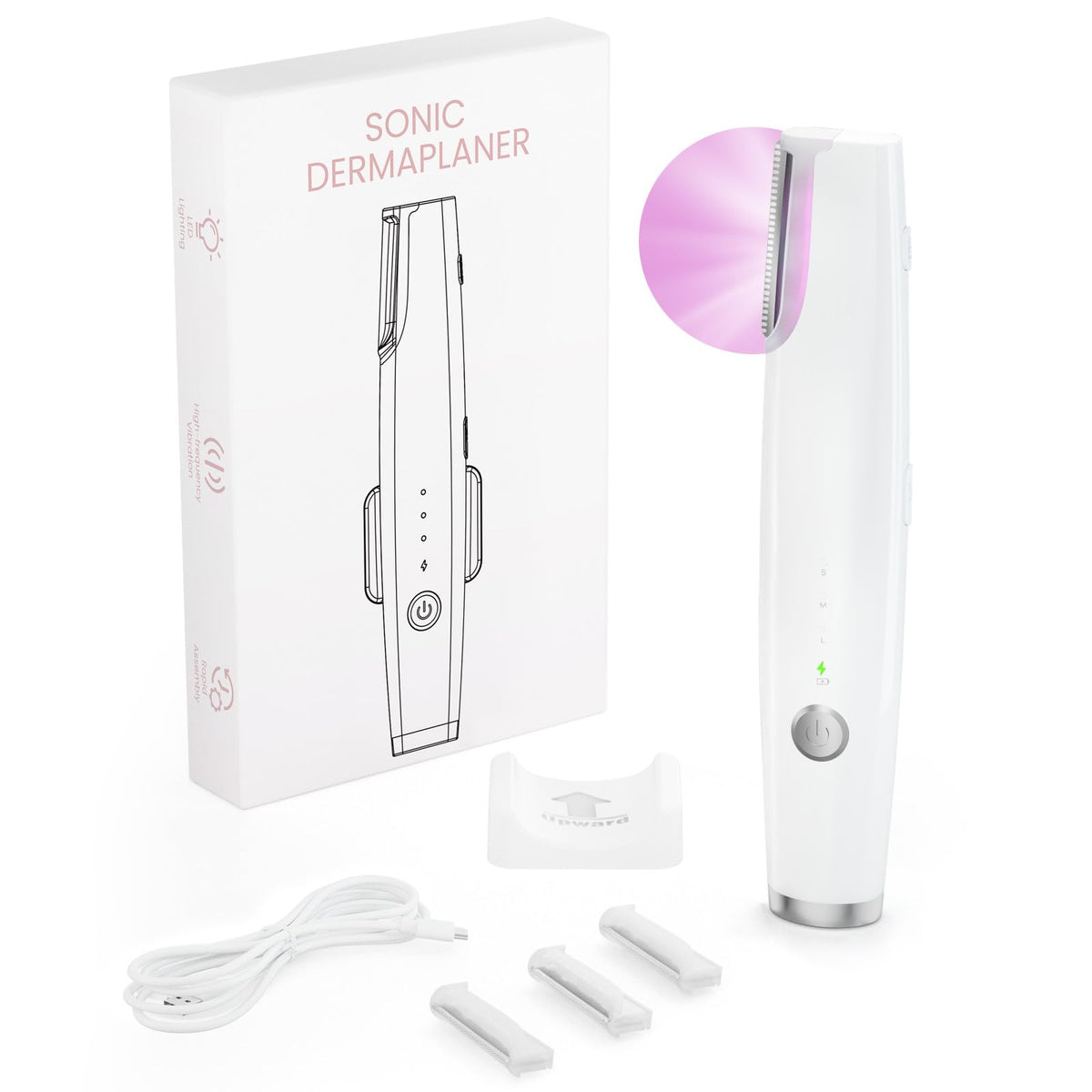 White Rechargeable Dermaplane Razor with 3 Replacement Blades K390