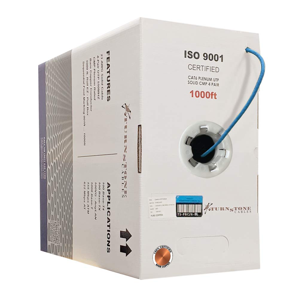 Cat6 Plenum 1000ft 23AWG Solid Bare Copper UTP Bulk Ethernet Cable V185910