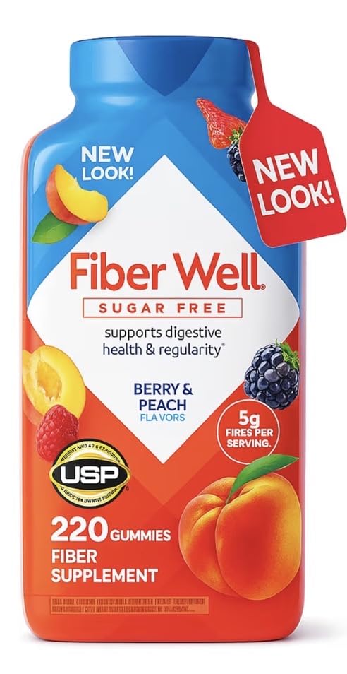 Sugar Free Peach Raspberry BlackBerry Fiber Gummies 220 Count 2 Pack M585930