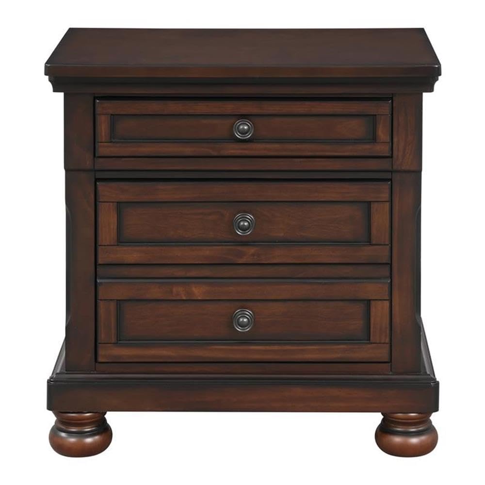 Brown Cherry 3 Drawer Wood Nightstand E69800