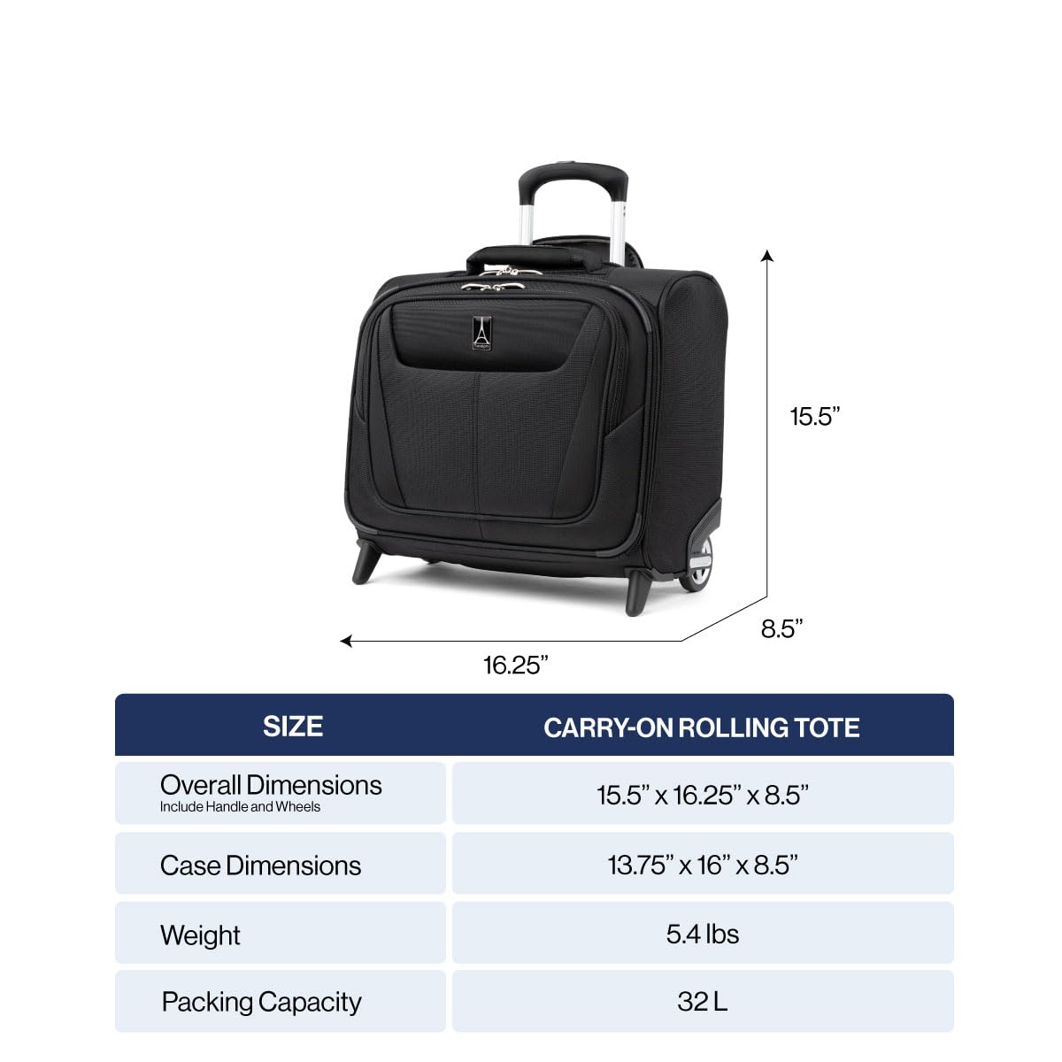 Softside Rolling Underseat Tote, Black, 14-Inch E826