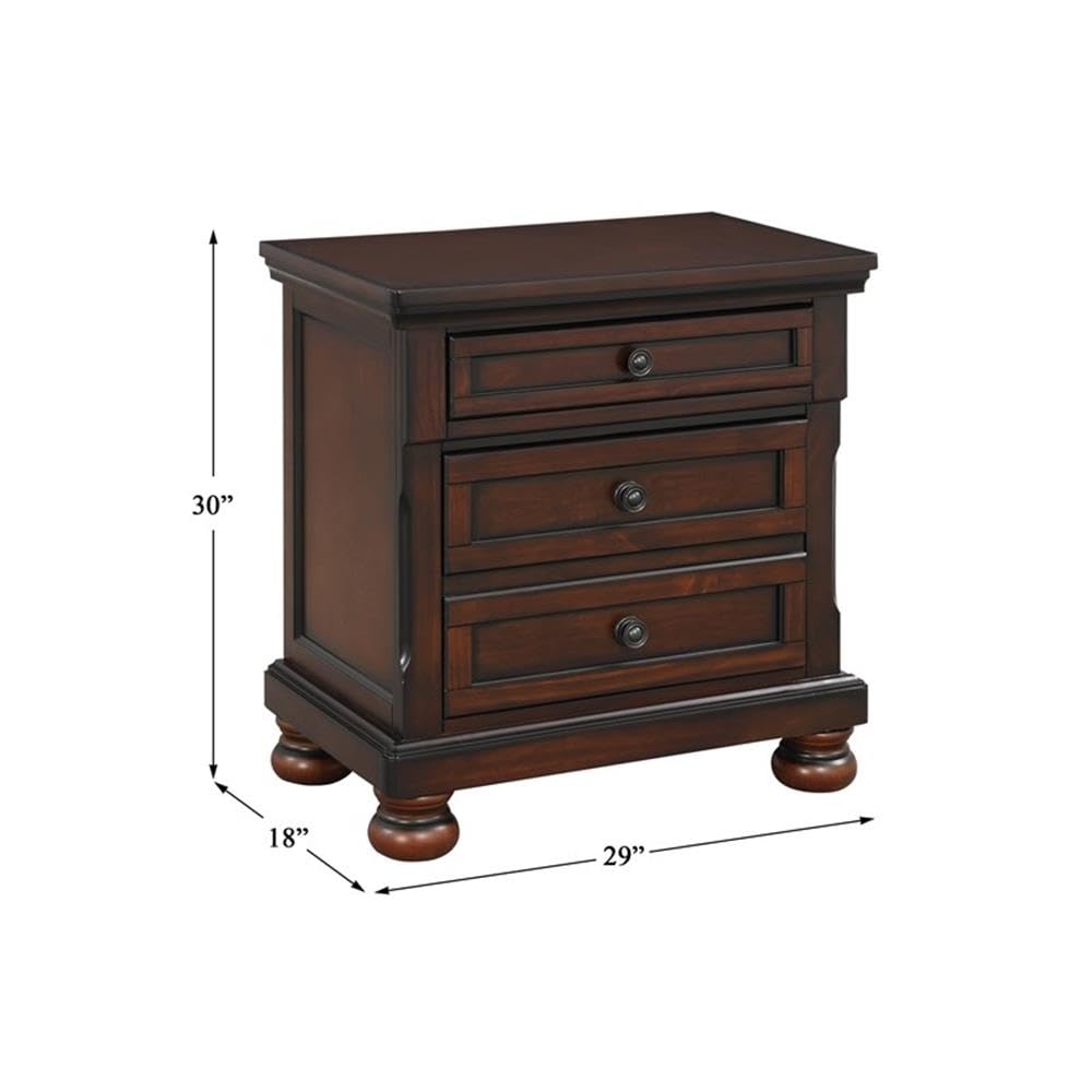 Brown Cherry 3 Drawer Wood Nightstand E69800