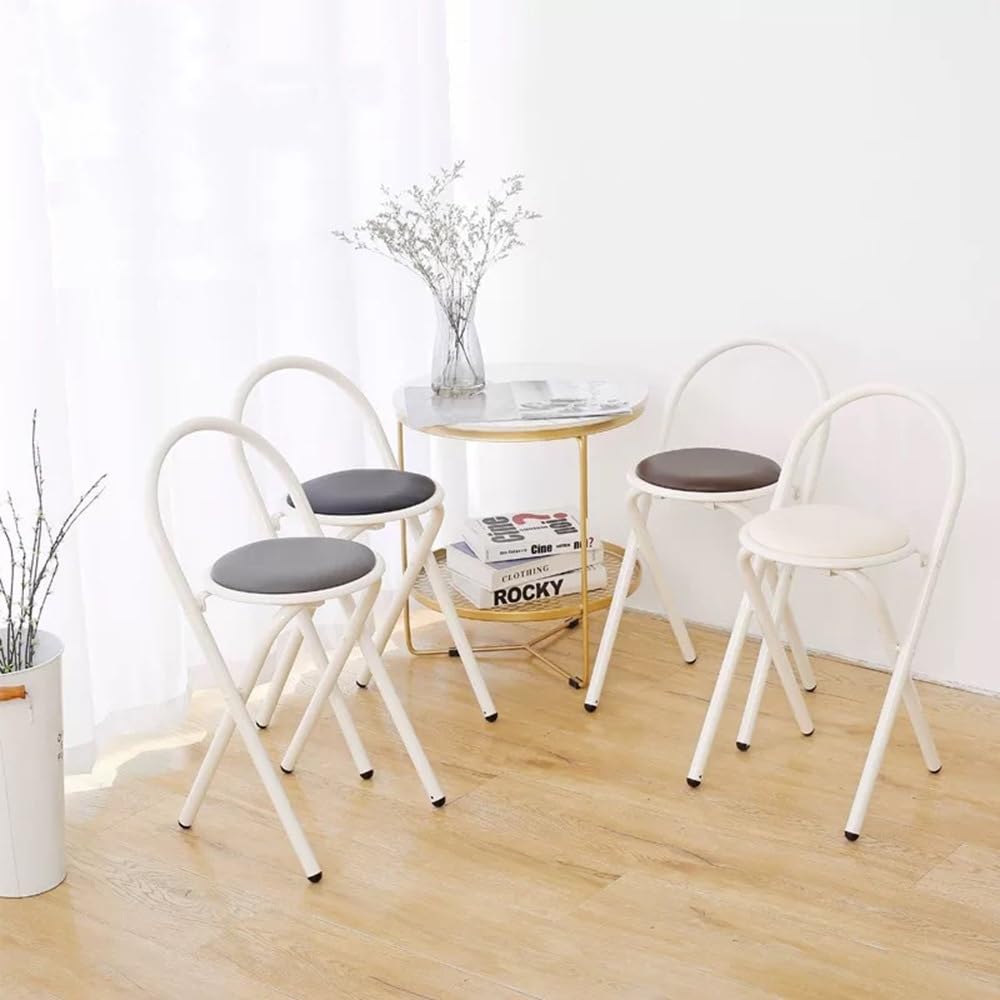Round Folding Bar Stool Leather Padded Portable Kitchen Chair A9883