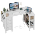 White L Shaped Computer Desk with Drawers and Storage Shelves, 47 Inch Reversible Corner Desk with Power Outlet X4108