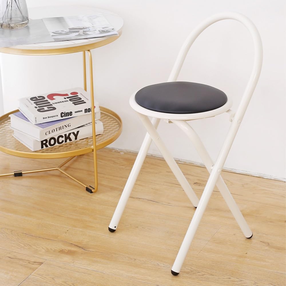 Round Folding Bar Stool Leather Padded Portable Kitchen Chair A9883