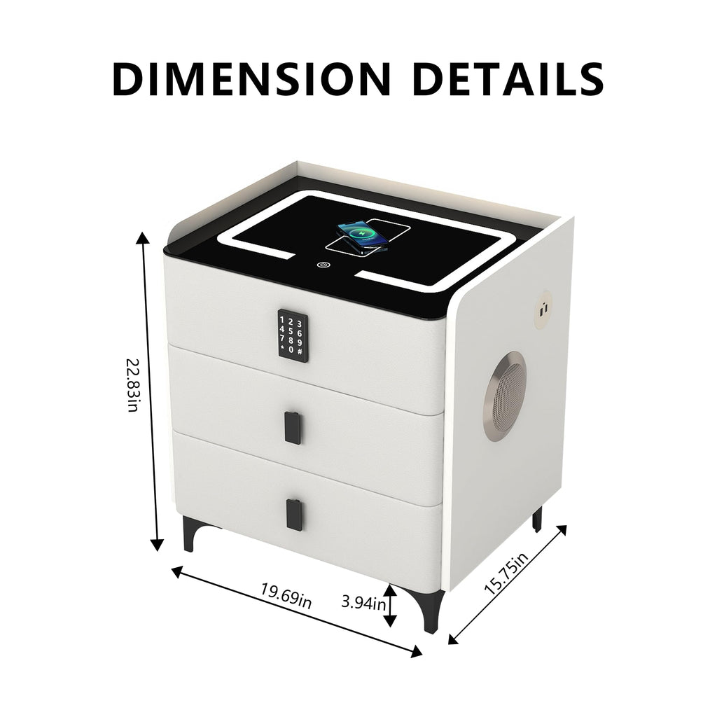 White Nightstand with Charging Station and LED Lights A145
