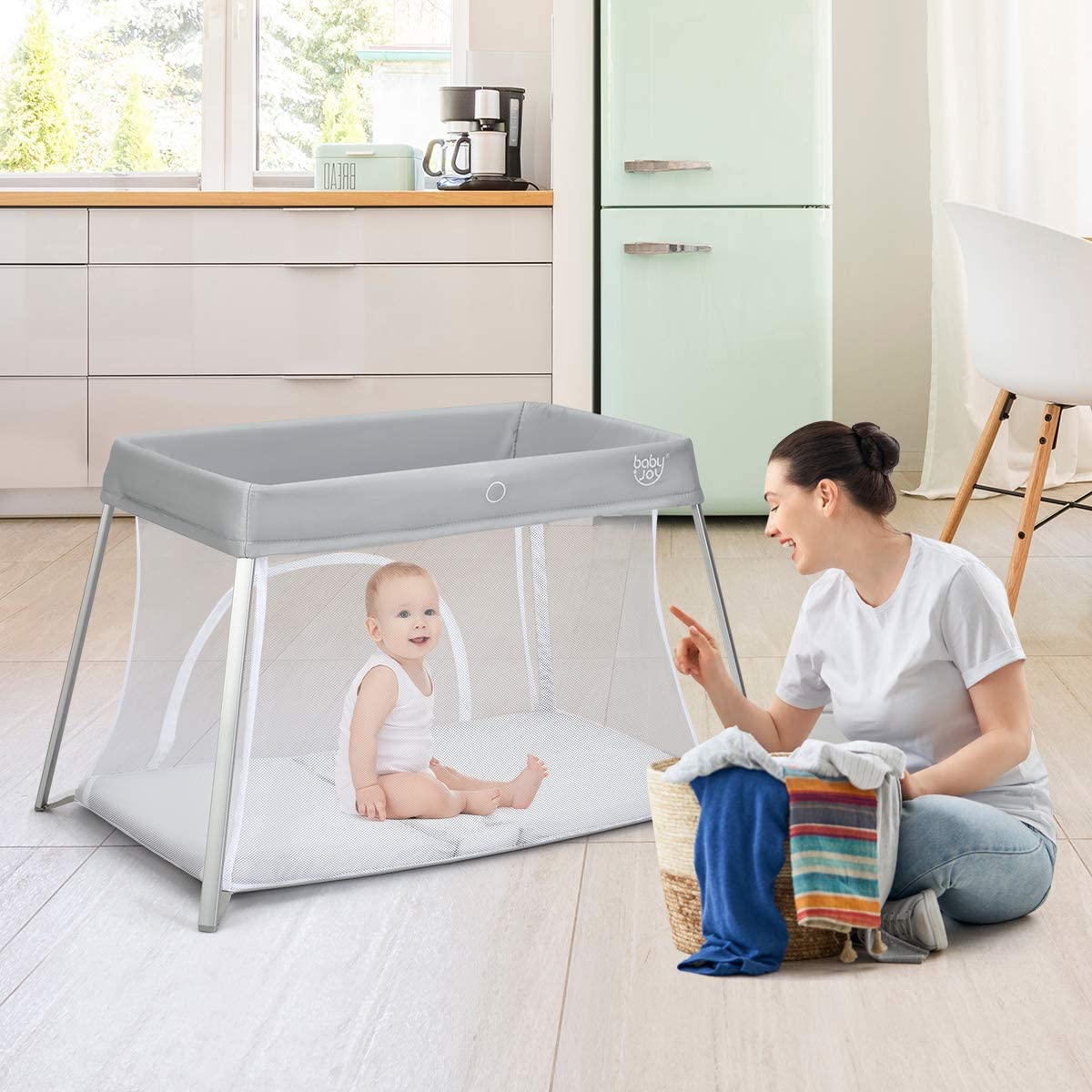 2 in 1 Portable Baby Playard with Mattress and Carry Bag P24121