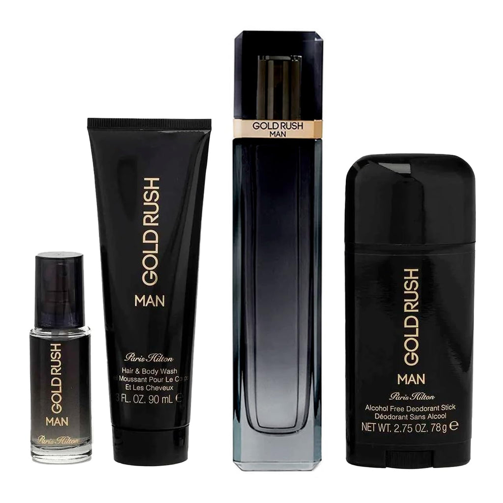 3.4 oz EDT Spray 0.5 oz EDT Spray 3.0 oz Hair Body Wash 2.75 oz Deodorant Stick 4 Pc Gift Set B11252