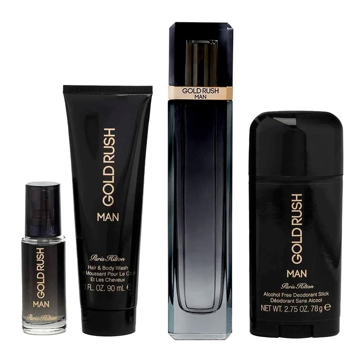 3.4 oz EDT Spray 0.5 oz EDT Spray 3.0 oz Hair Body Wash 2.75 oz Deodorant Stick 4 Pc Gift Set B11252