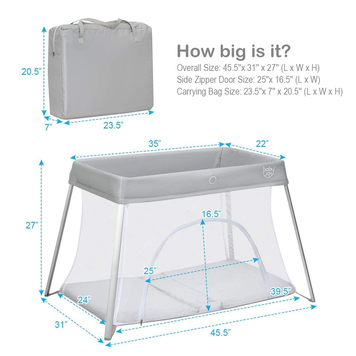 2 in 1 Portable Baby Playard with Mattress and Carry Bag P24121
