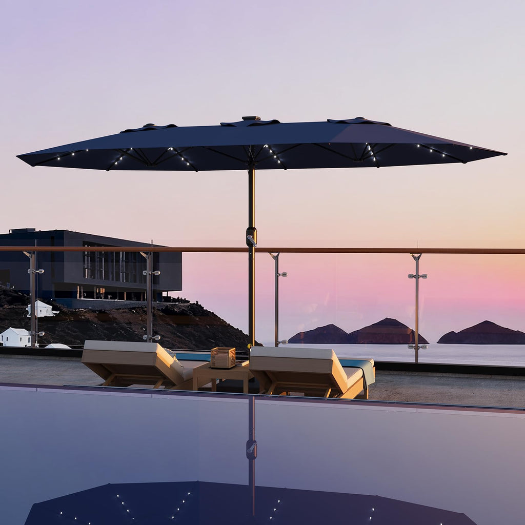 15FT Patio Umbrella with Solar Lights & Base N49942