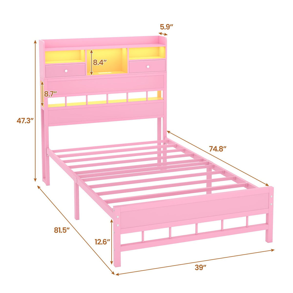 Twin Bed Frame with Storage Headboard O774