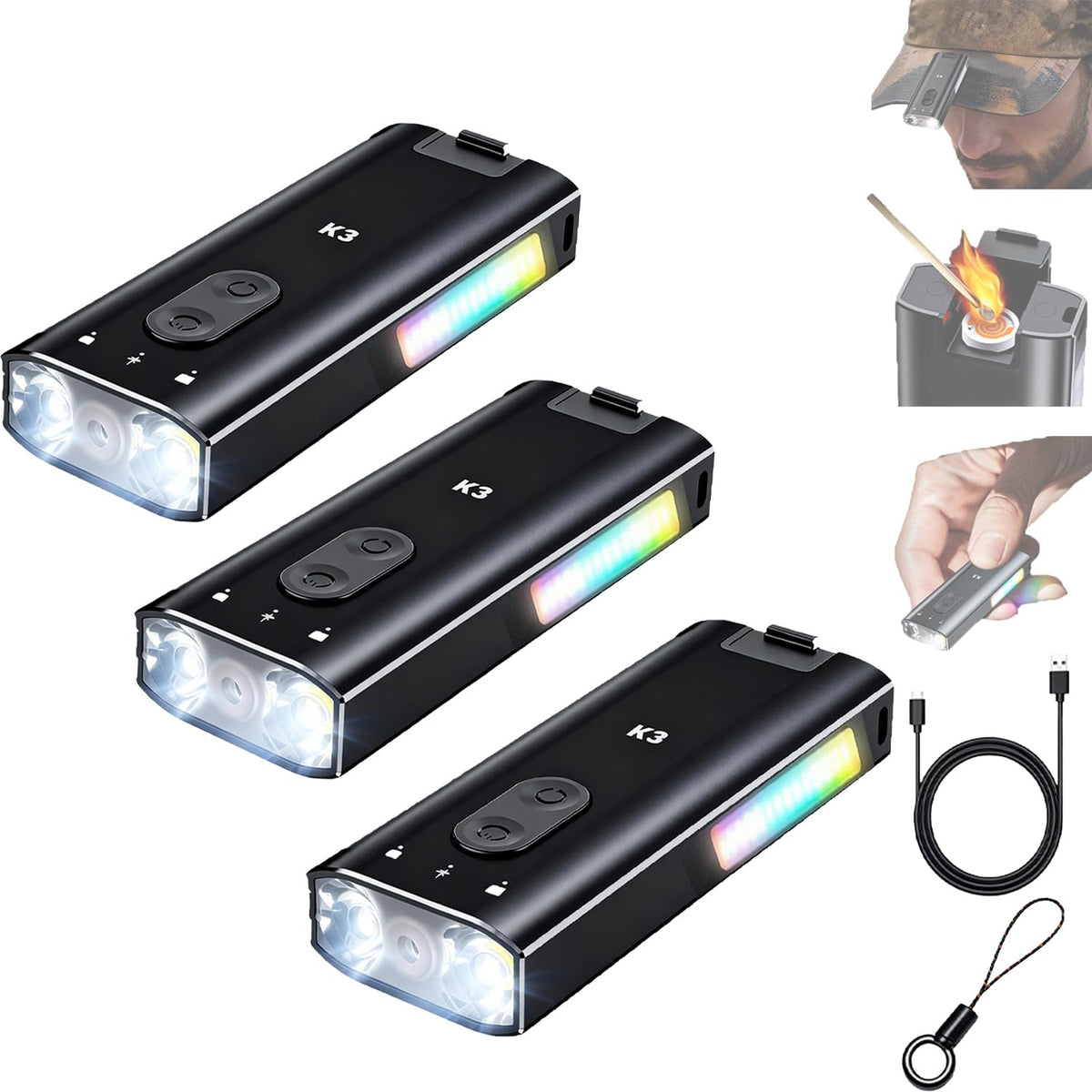 800 Lumens Rechargeable EDC Keychain Flashlight with UV & Red LED F1534
