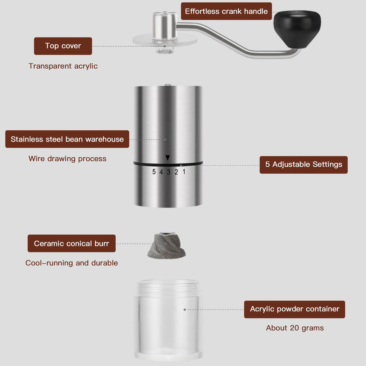 Manual Coffee Grinder with Ceramic Conical Burr O1749