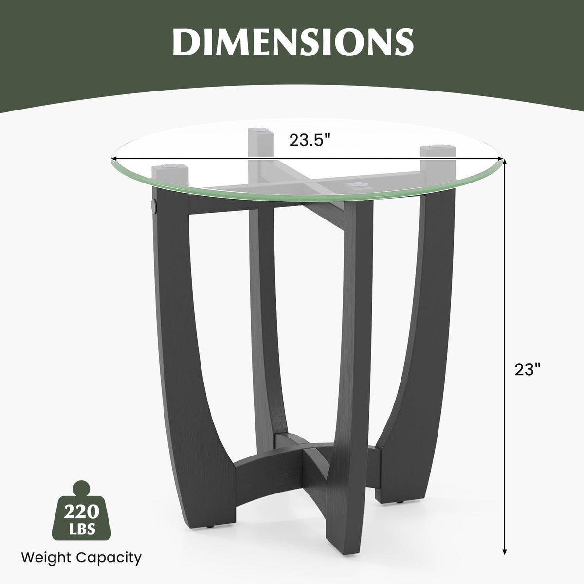 Glass Round End Table Set of 2, 23.5" Black H130881