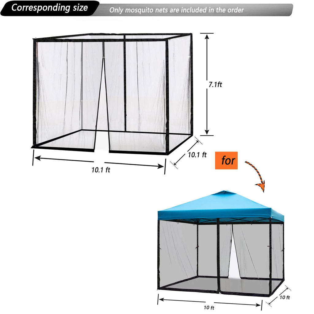 10x10 Mosquito Netting with Double Door Side Screen Black L2242