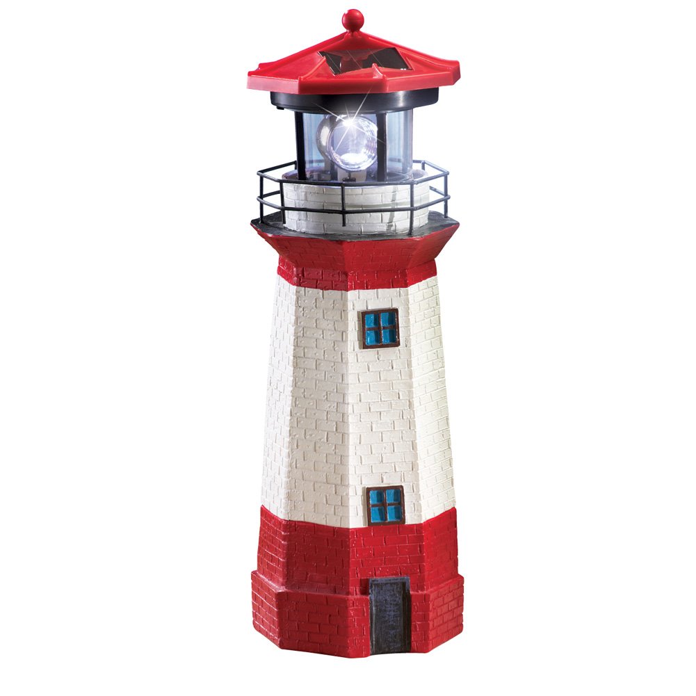 15" Red Solar Lighthouse with Rotating LED P691