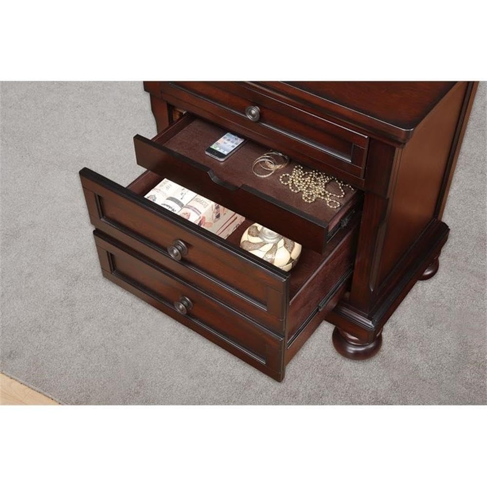 Brown Cherry 3 Drawer Wood Nightstand E69800