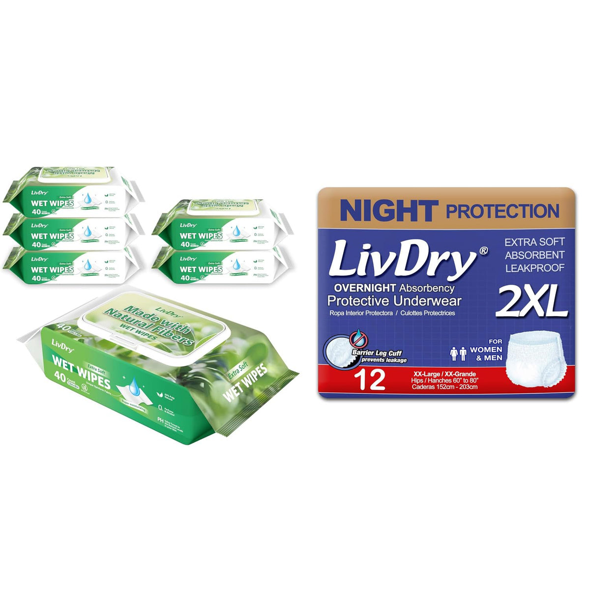 Adult Incontinence Underwear and Wet Wipes Bundle F426