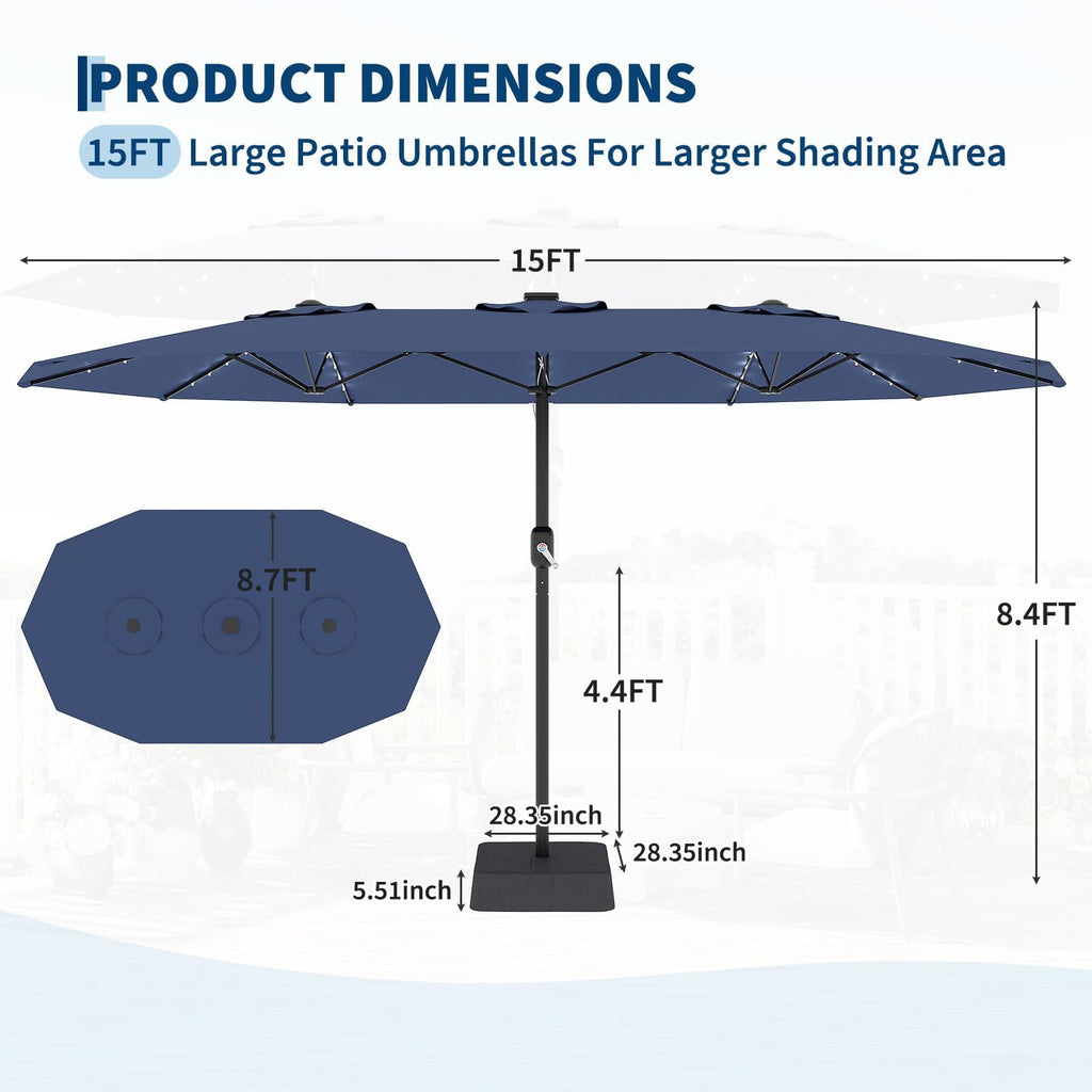 15FT Patio Umbrella with Solar Lights & Base N49942