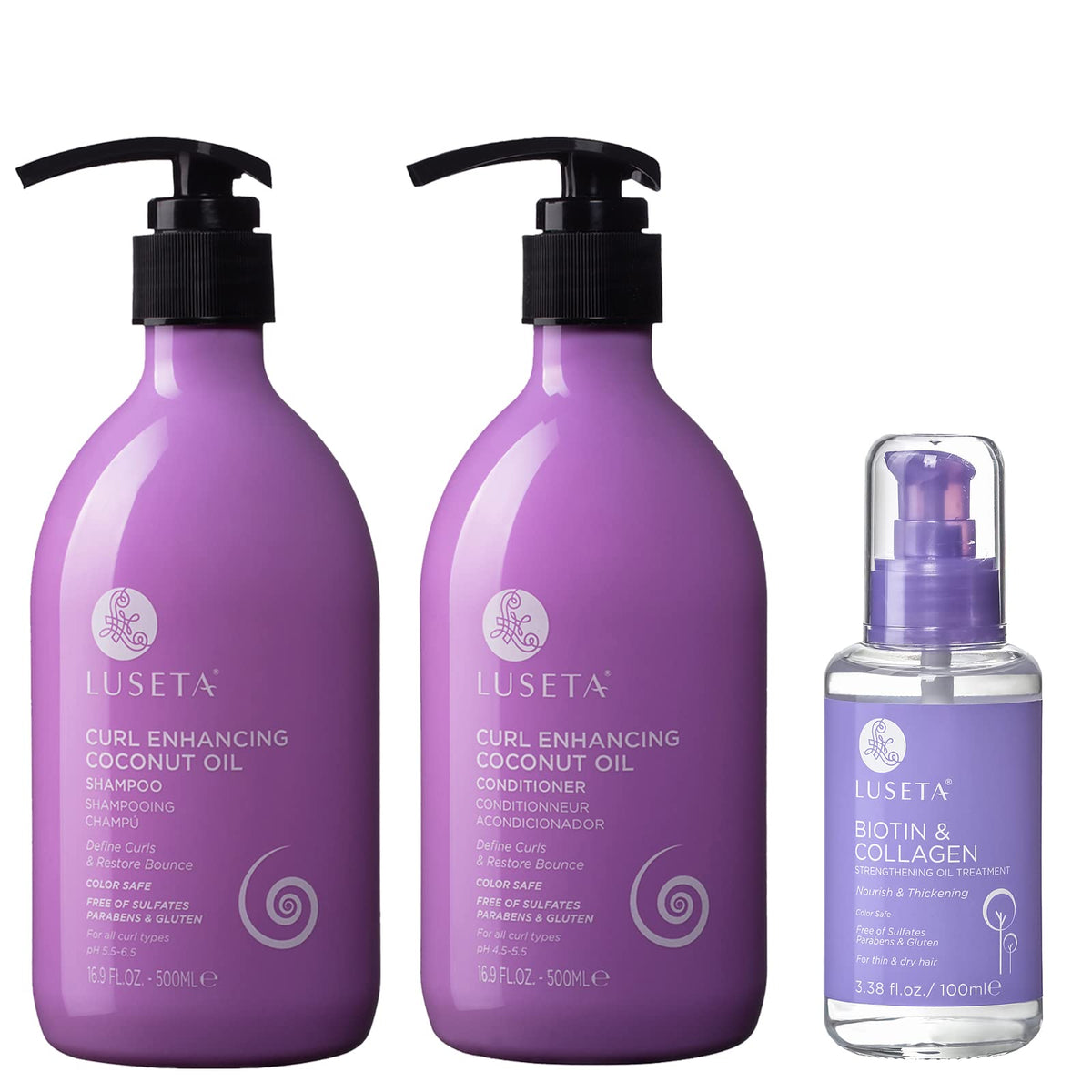 Curly Hair Shampoo and Conditioner Set with Biotin Hair Oil B945574
