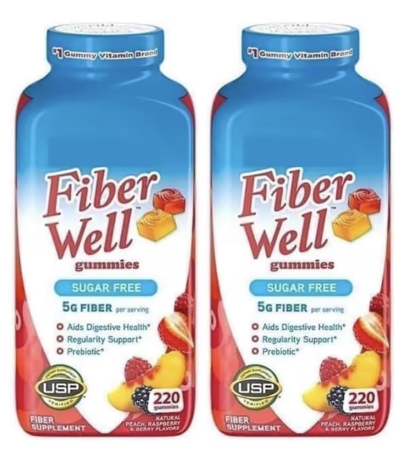 Sugar Free Peach Raspberry BlackBerry Fiber Gummies 220 Count 2 Pack M585930