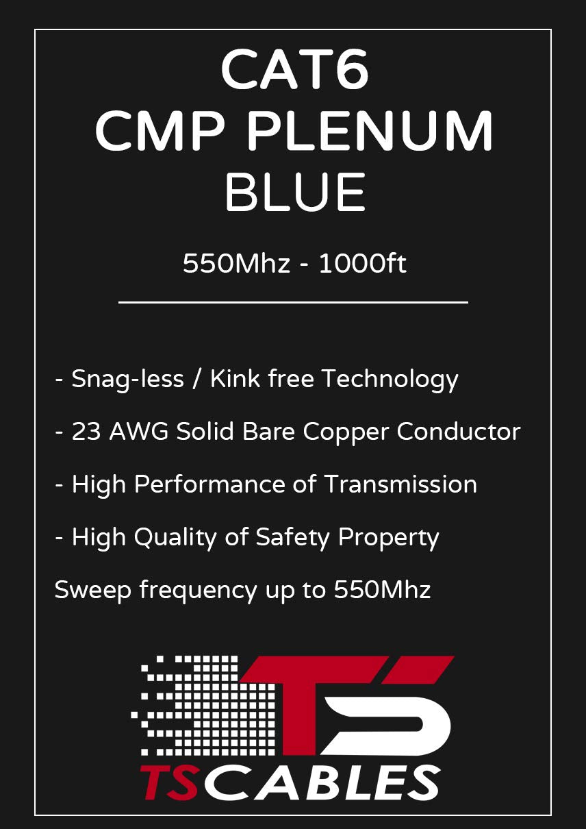 Cat6 Plenum 1000ft 23AWG Solid Bare Copper UTP Bulk Ethernet Cable V185910