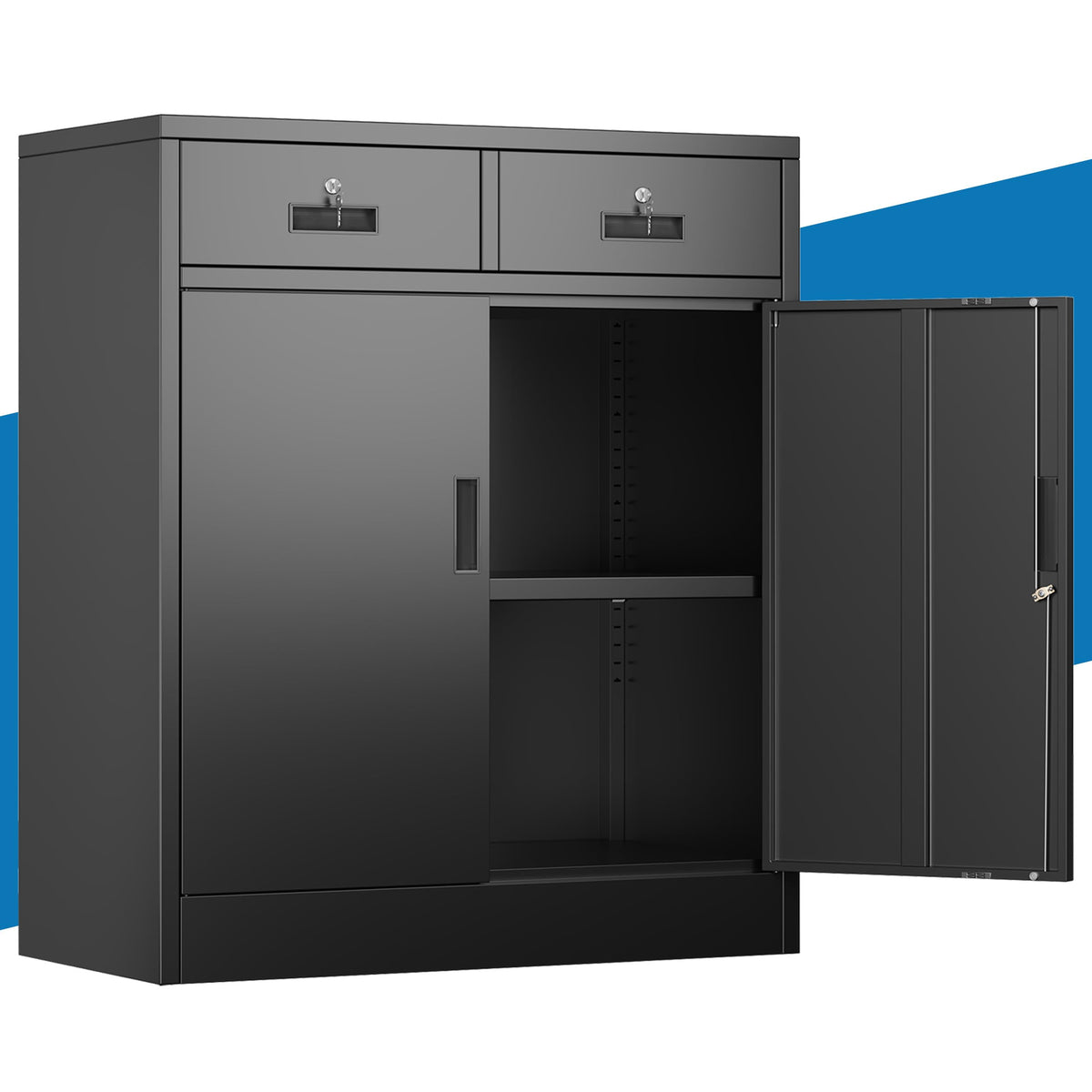 Metal Storage Cabinet with 2 Drawers & Shelves N387
