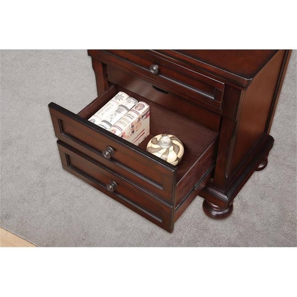 Brown Cherry 3 Drawer Wood Nightstand E69800