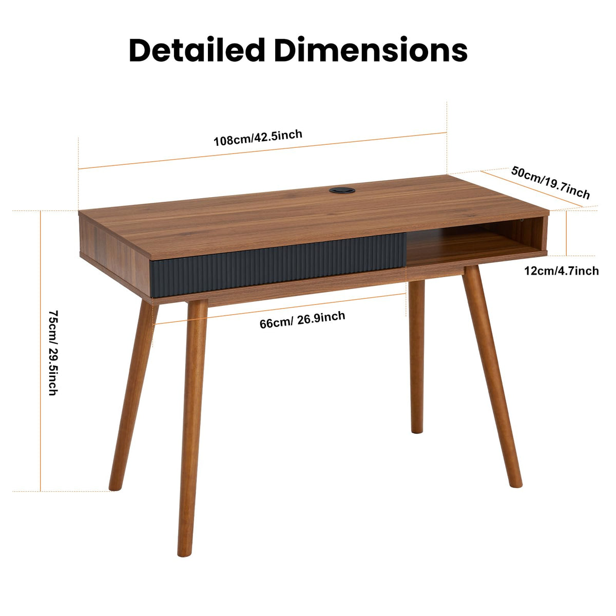 Walnut Wood Desk with Drawer Y852651