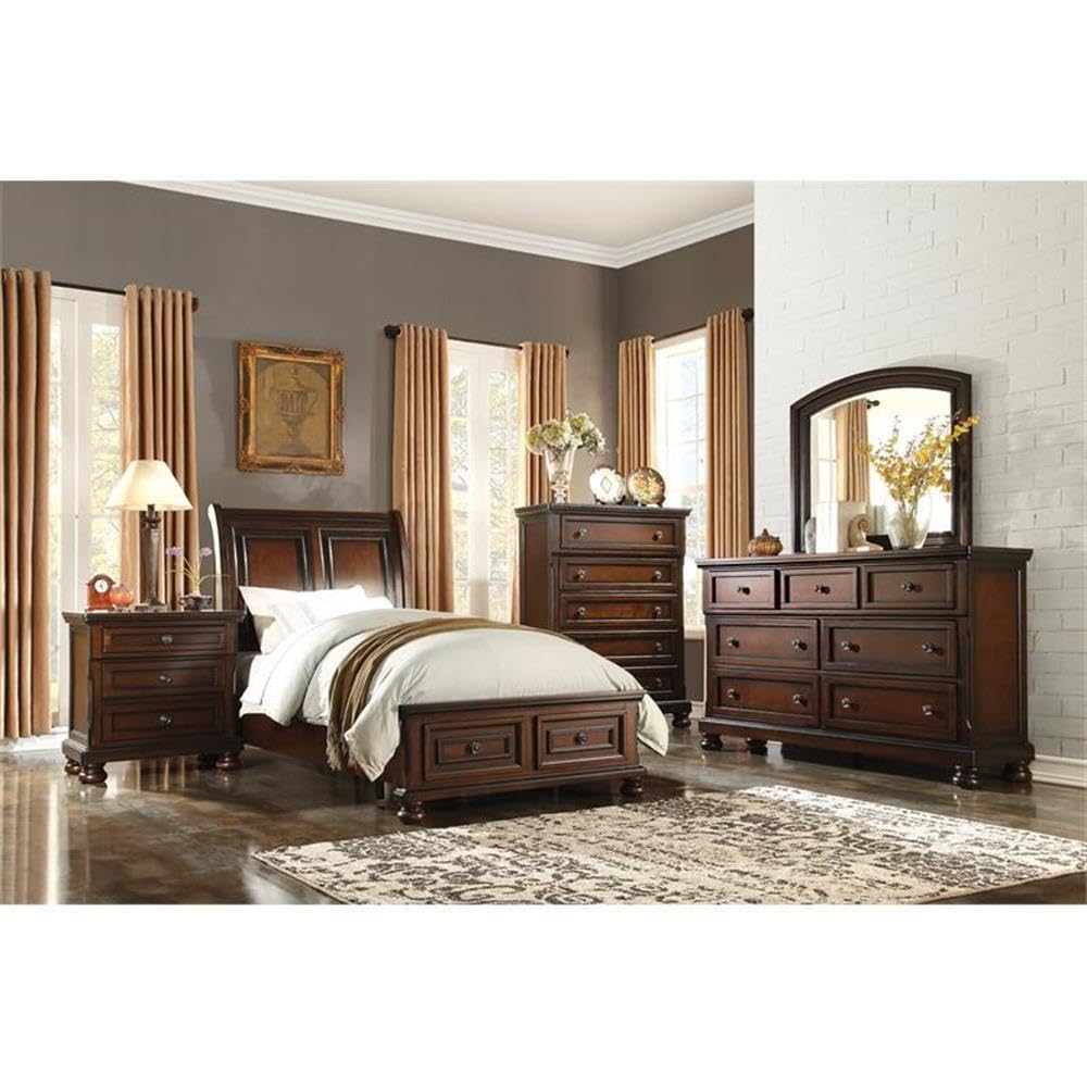 Brown Cherry 3 Drawer Wood Nightstand E69800