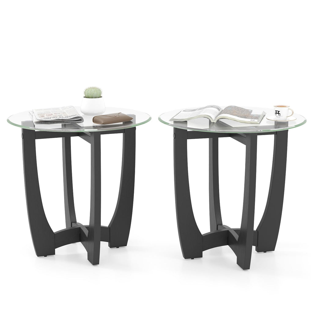 Glass Round End Table Set of 2, 23.5" Black H130881