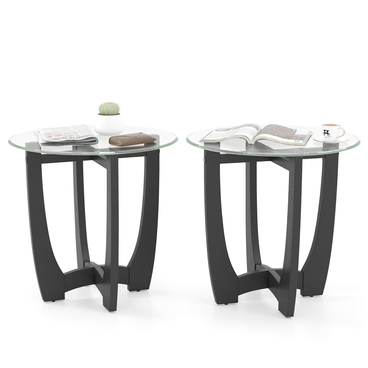 Glass Round End Table Set of 2, 23.5" Black H130881