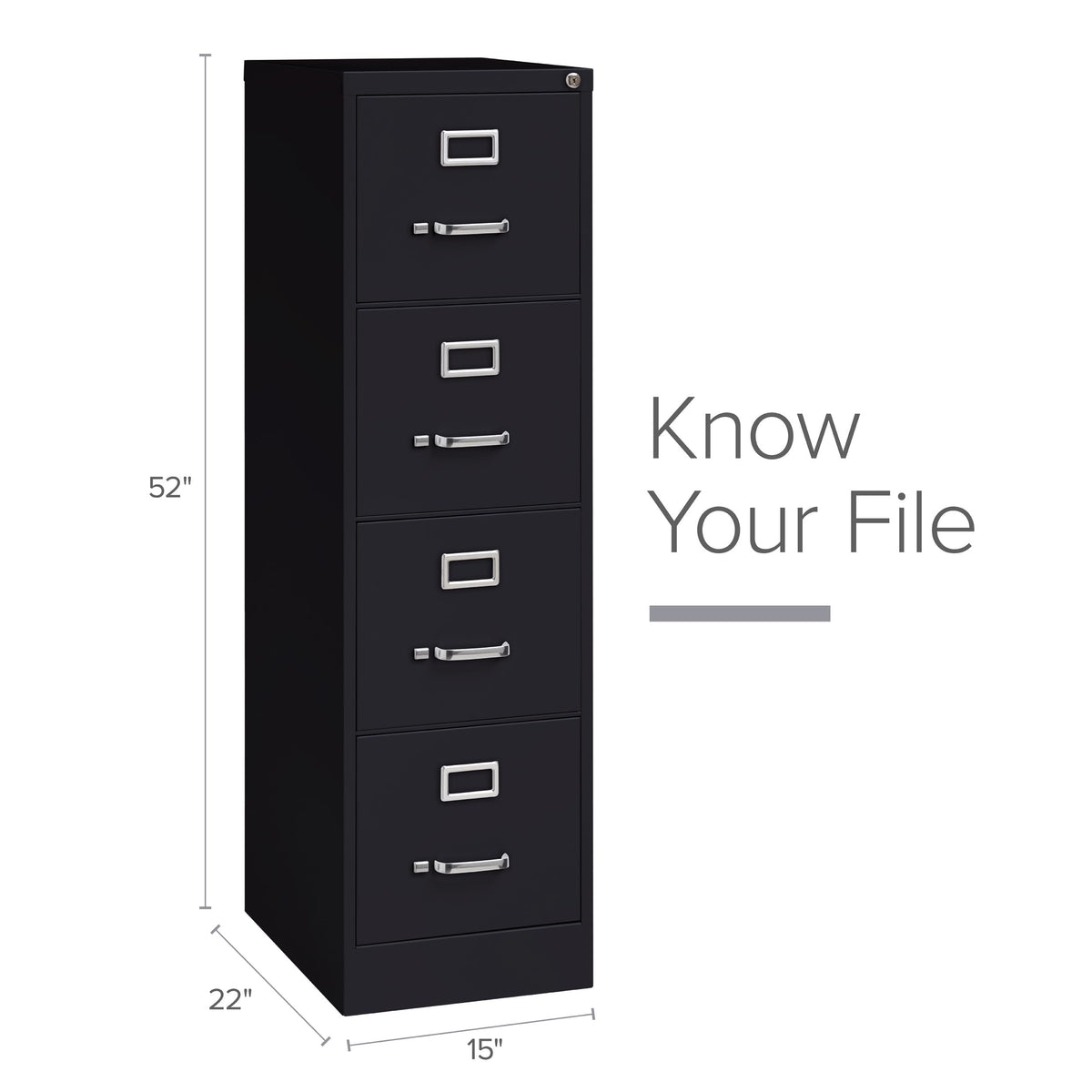 22" Deep 4 Drawer Letter Width Steel Vertical File Cabinet, Black H2440