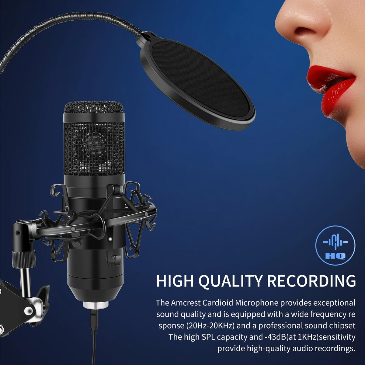 USB Condenser Microphone Kit with Boom Arm Stand Y724