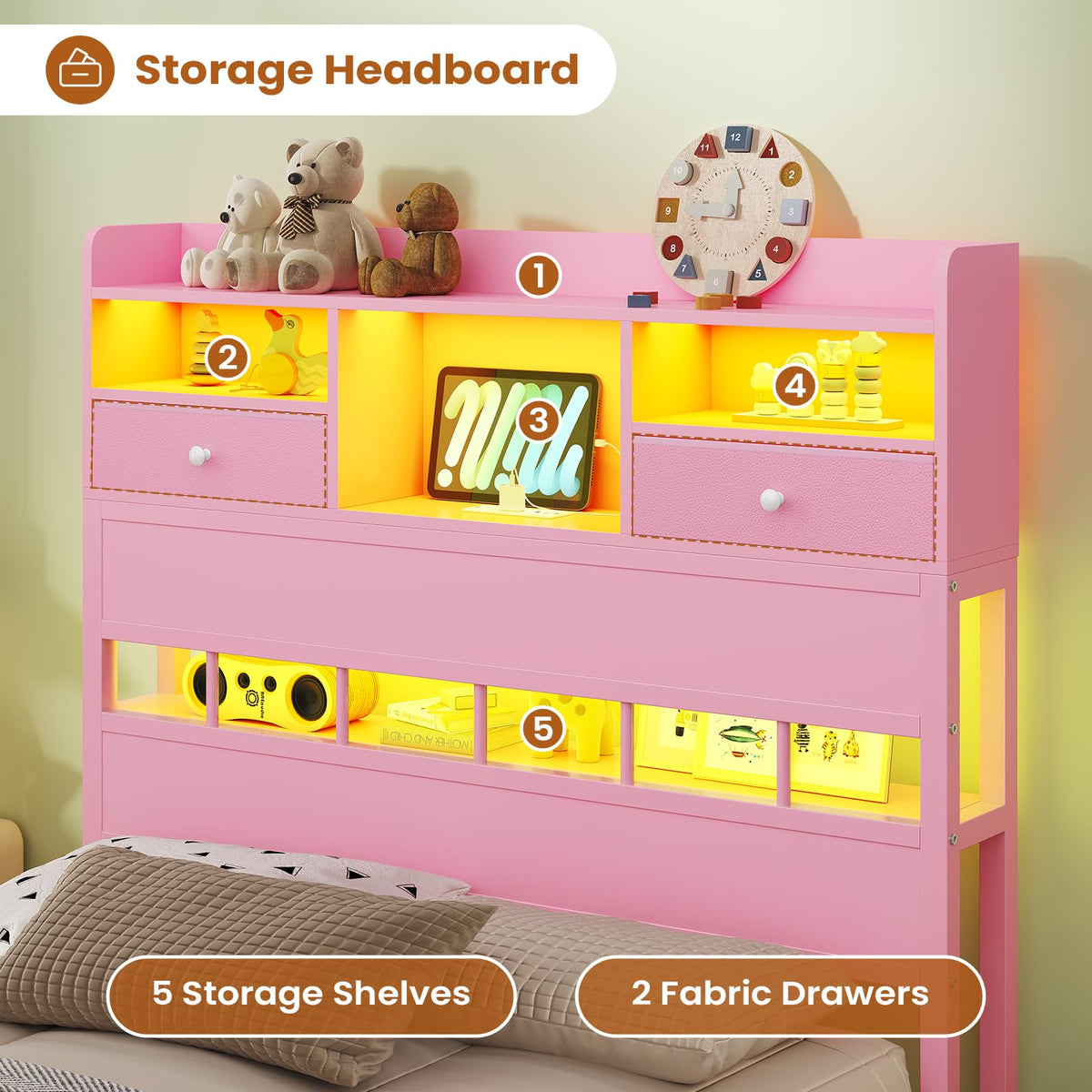 Twin Bed Frame with Storage Headboard O774