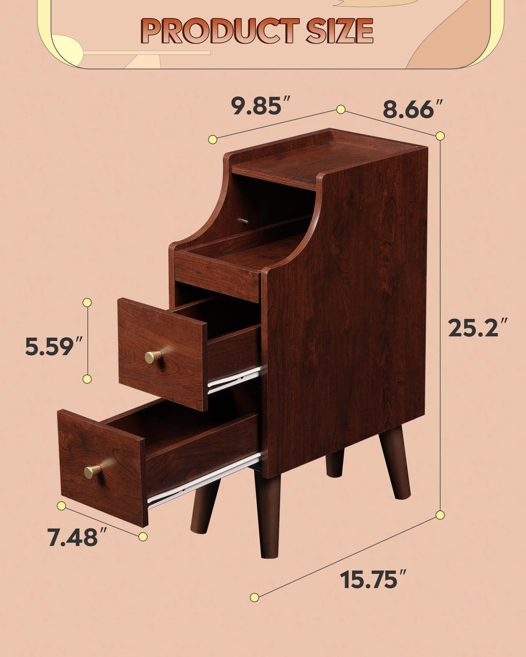 Slim Narrow Nightstand with Drawer V287652