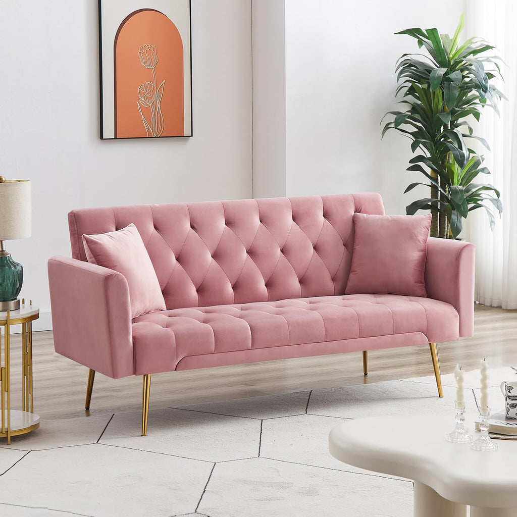 Pink Velvet Convertible Sleeper Sofa Bed G129
