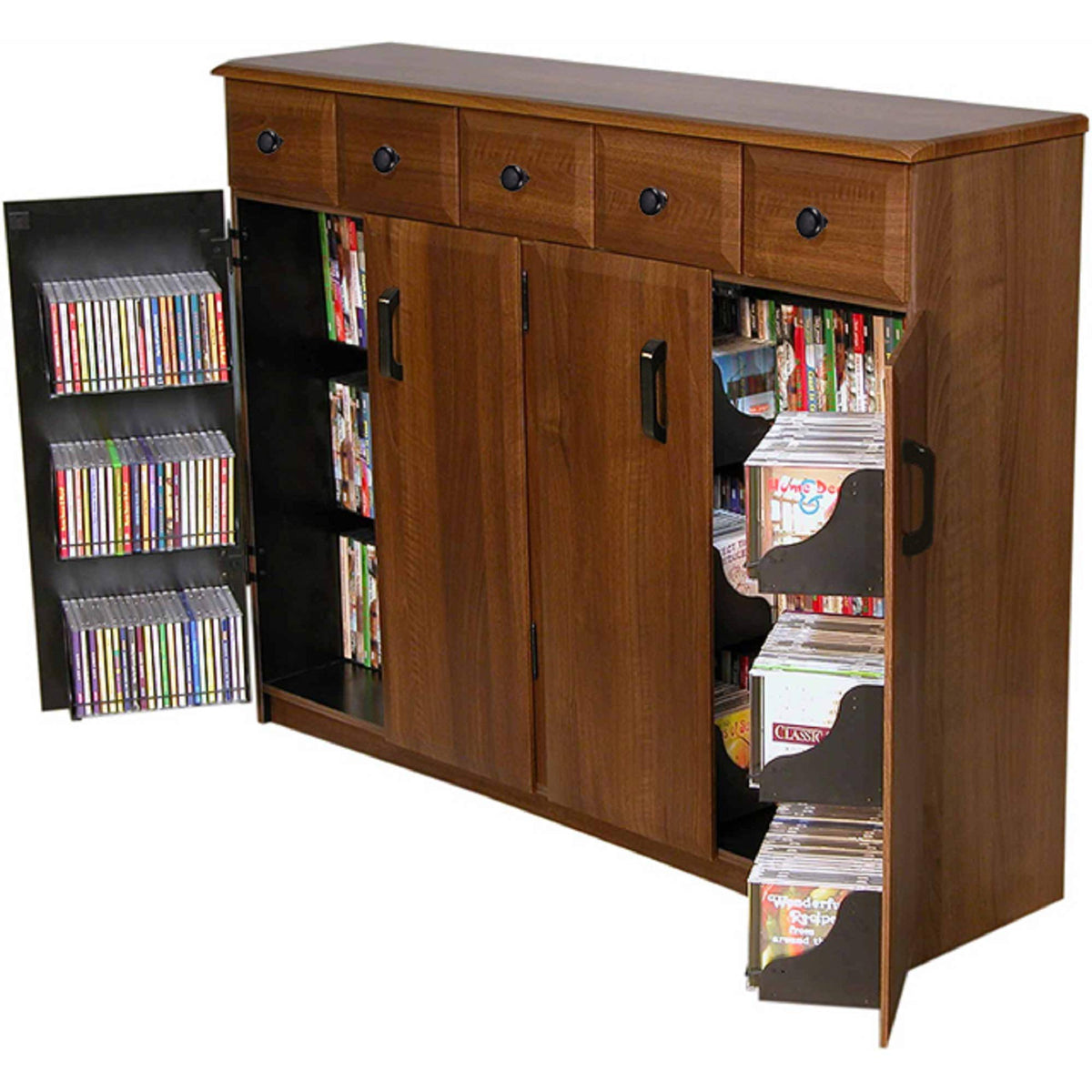 Walnut Media Cabinet with Drawers W3449