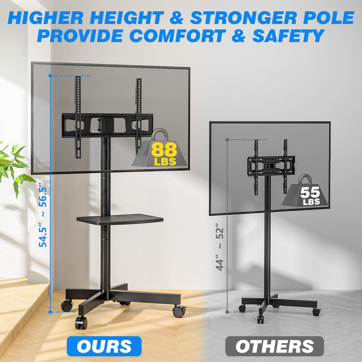 Rolling TV Stand with Shelf for 23-65 inch TVs I362