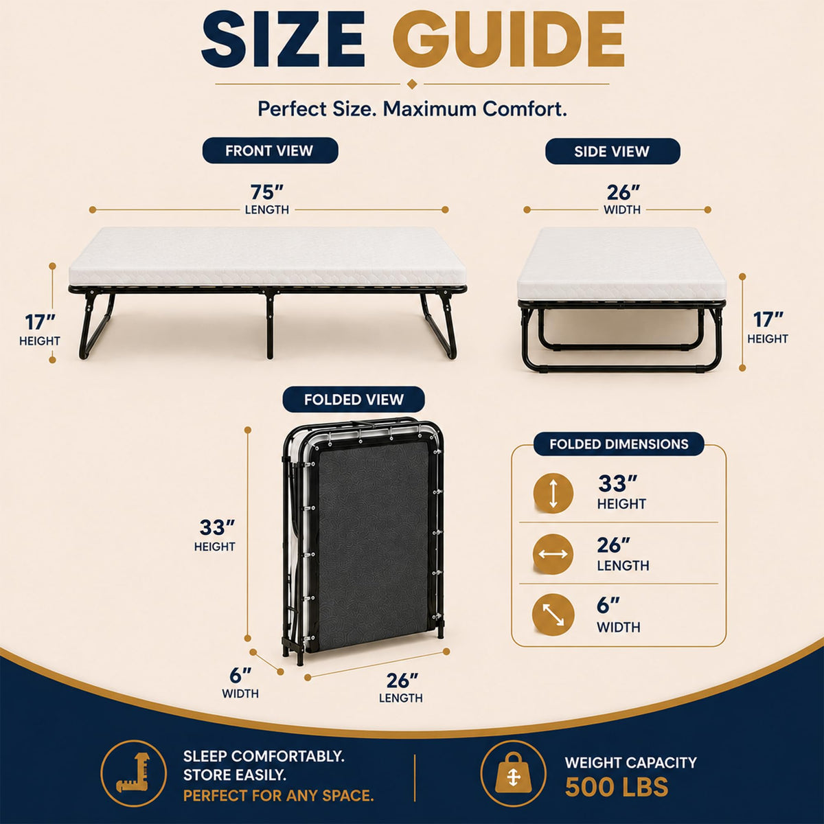 14″ High Folding Guest Bed with 3″ Memory Foam Mattress A90218
