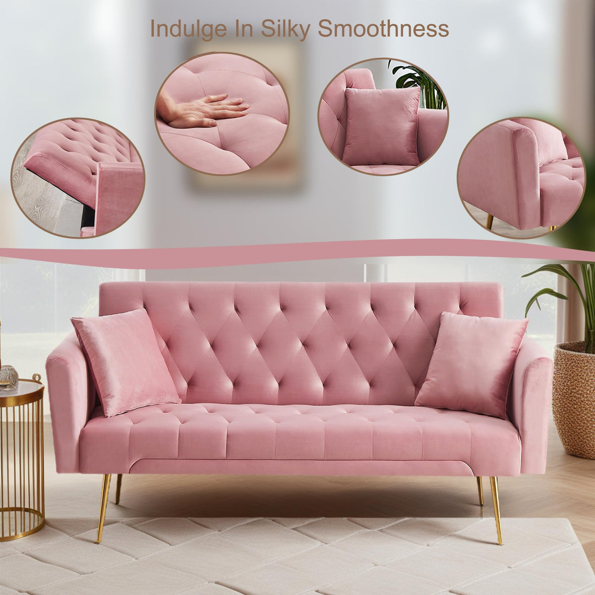 Pink Velvet Convertible Sleeper Sofa Bed G129