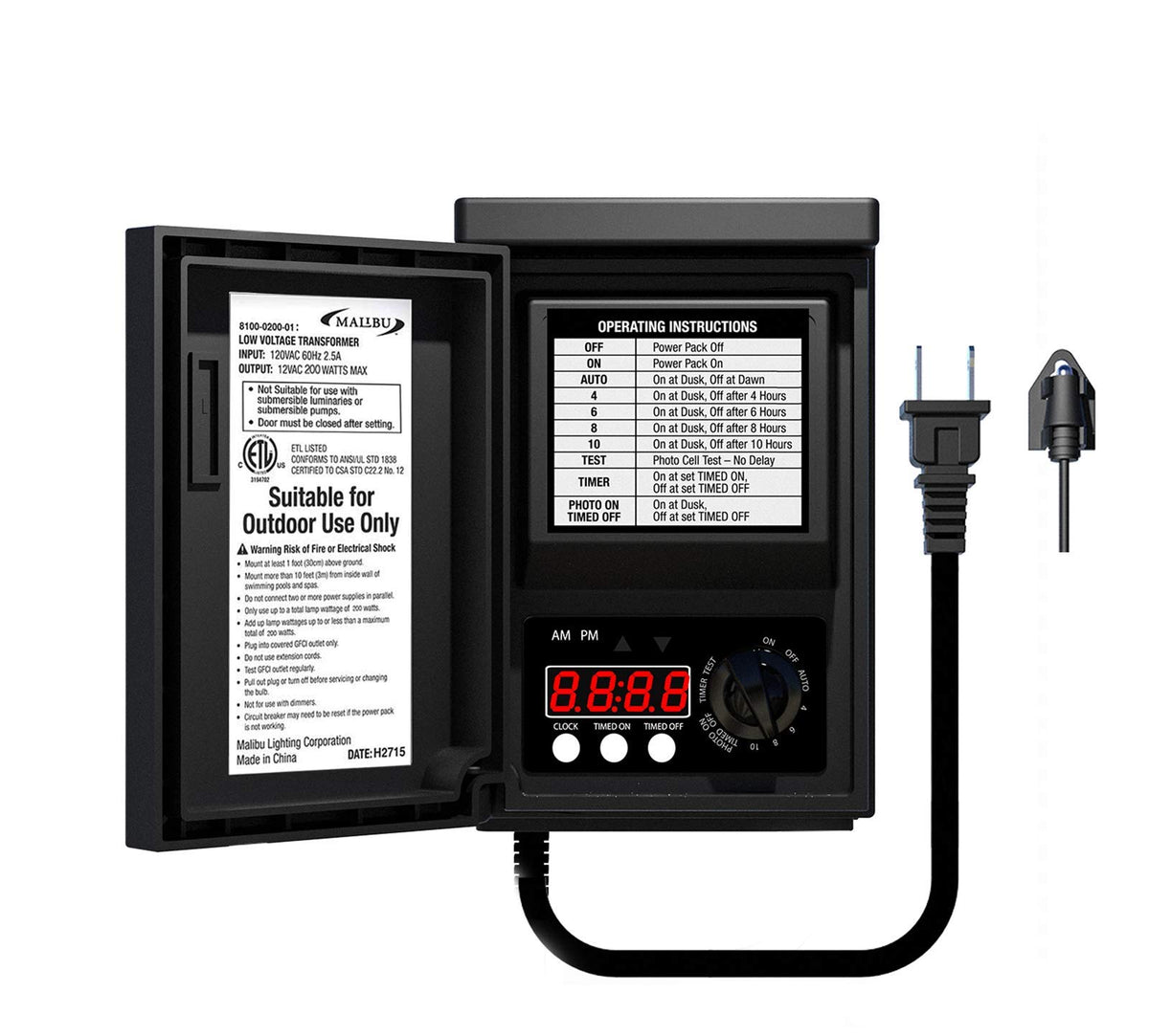 200watt Low-Voltage Weatherproof Transformer with Photo Sensor N4778