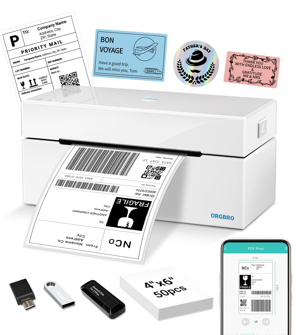 Thermal Shipping Label Printer, 4x6 Bluetooth Label Maker P301607
