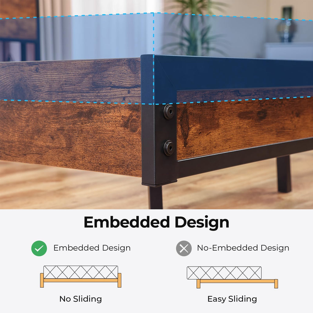 Queen Size Metal Platform Bed Frame with Storage Headboard and LED Lights A481