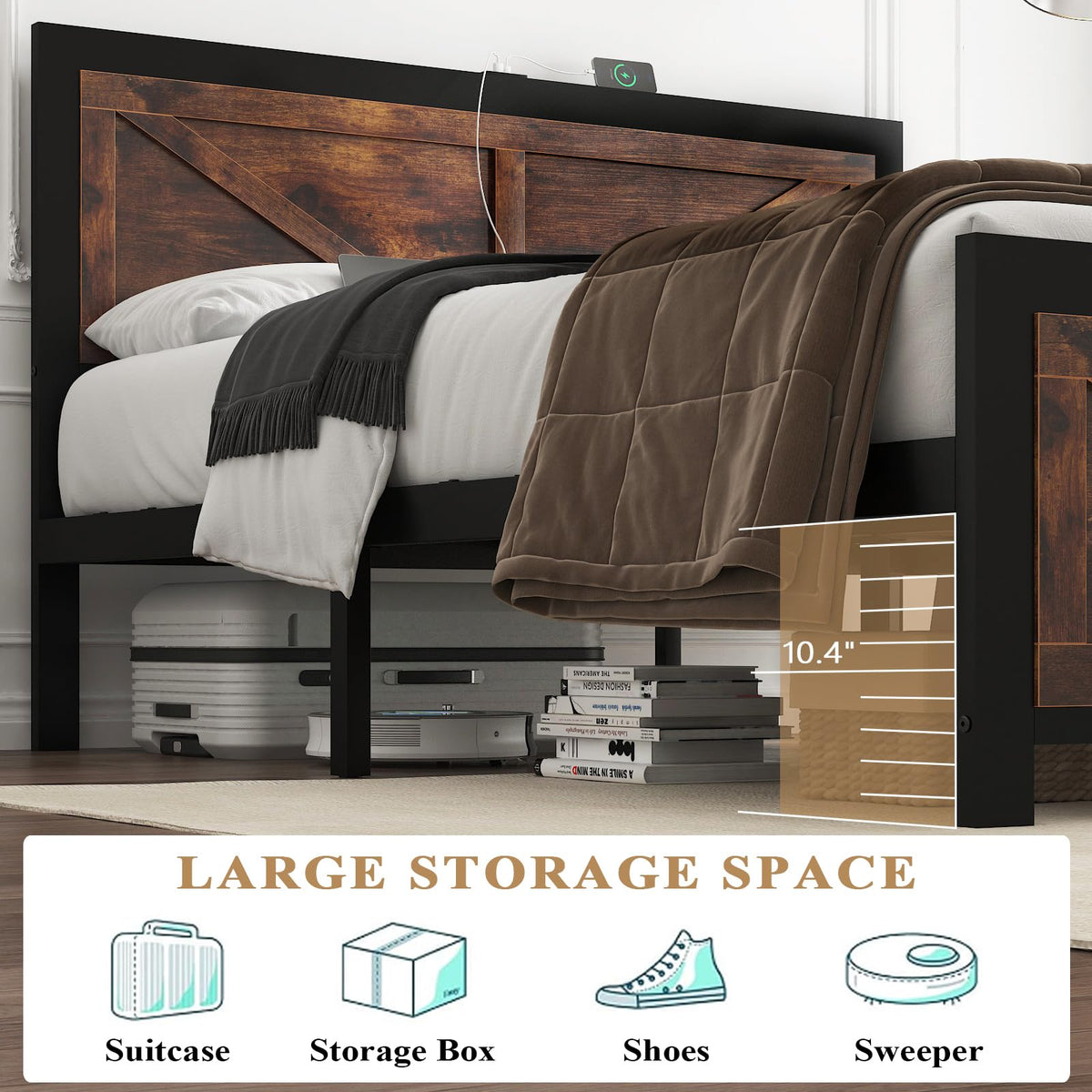 King Size Led Bed Frame with USB Charging Station S853