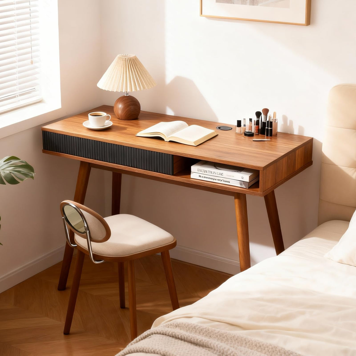 Walnut Wood Desk with Drawer Y852651